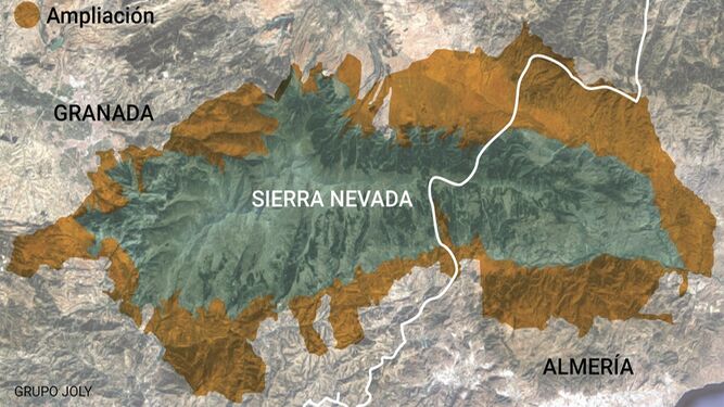 Ampliación que se está diseñando de la Reserva de la Biosfera de Sierra Nevada.
